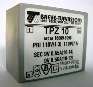 Transformator TPZ 10/D 110/9-9V