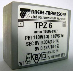 Transformator TPZ 6/D 110/9-9V